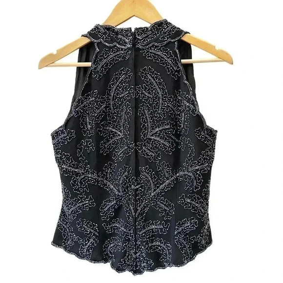 JMD New  York Black Beaded Sleeveless Halter Dressy Top V Neckline Medium - Picture 15 of 16